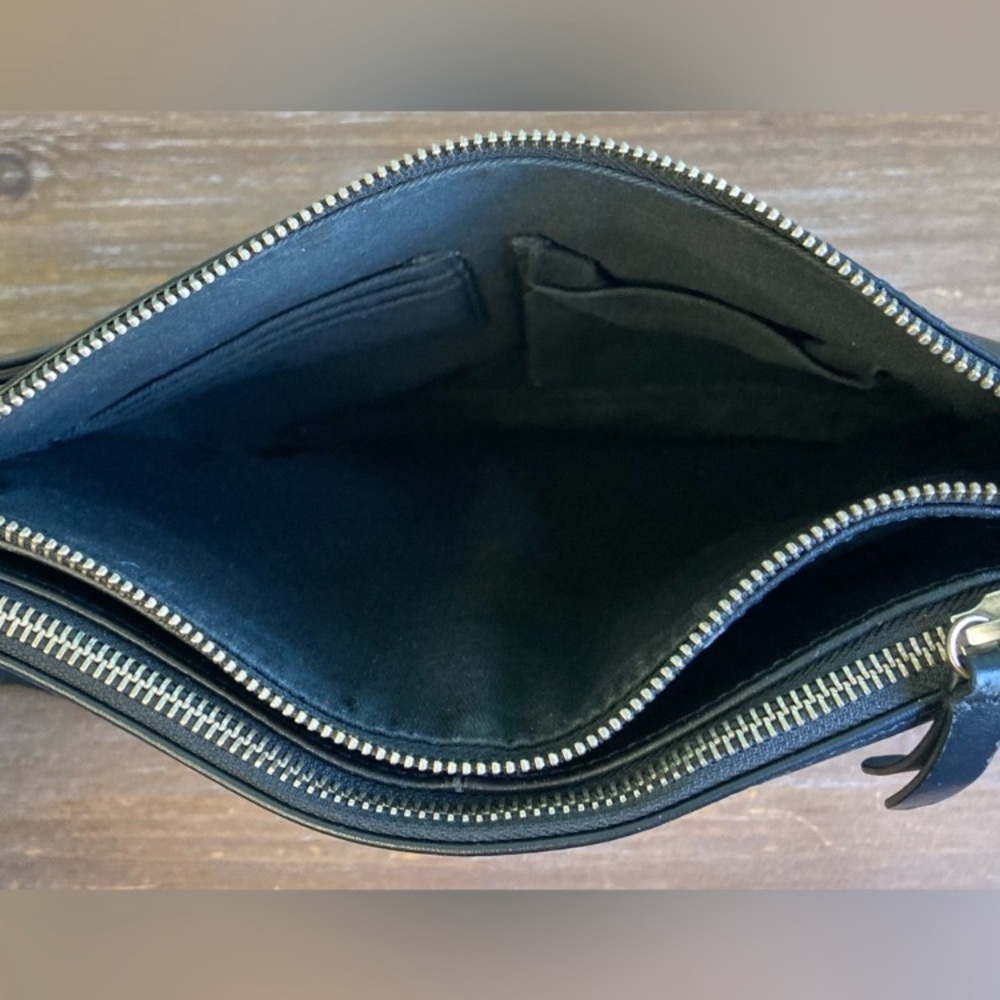 Banana Republic Black Italian Leather Double-Zip Pouch Crossbody Bag - Picture 9 of 12